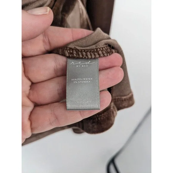 Y2K Velvet Ruched Top Womens Medium Brown Long Sleeve Shirt 90s Goblin‎ Red BKE - Picture 5 of 8